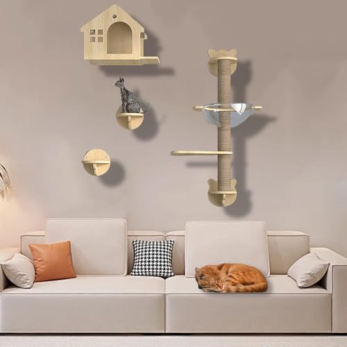 XMLYSMYS Kletterwand Katzen Aus Holz mit Jute-Kratzbaum, Katzenwandmöbel für Katzen Bis 15kg, Katzen Wand Klettern für Klettern(6PCS) von XMLYSMYS