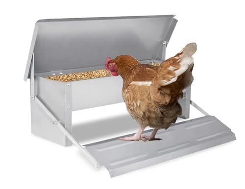 XMTECH Automatik Futterautomat Hühner für 5 kg Futter, Geflügel-Futterspender Hühnerfutterautomat mit Selbstöffnend Pedal und Wasserfest Deckel, Futterautomaten Futtertröge von XMTECH