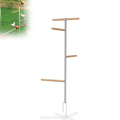 XMTECH Hühnersitzstange mit stabilem Metallrahmen & Naturholz, Sitzplattform für Hühner & Geflügel, Hühnerstange Gehege-Zubehör für Garten oder Stall, einfache Montage, ca. 120x40cm, Typ B von XMTECH