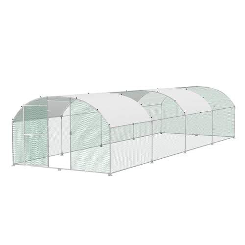XMTECH Hühnerstall 3x8m Metall Freilaufgehege Freigehege, Geflügelstall Kleintiere, Verzinkter Stahlrahmen mit PE Dach, Bogenaufsatz von XMTECH