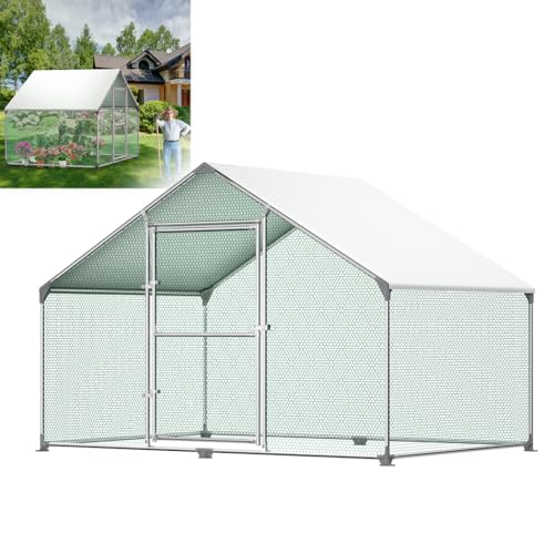 XMTECH Hühnerstall Hühnerhaus Dach Geflügelstall für Hühnerkäfig Geflügelstall Kleintiere, Verzinkter Stahlrahmen mit PE Dach (3 x 2 x 2 m) von XMTECH