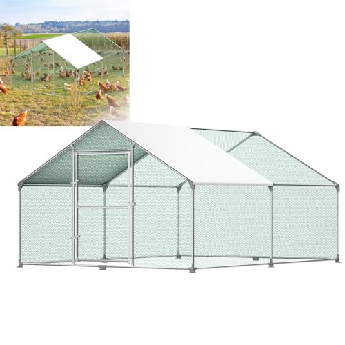XMTECH Hühnerstall Hühnerhaus Dach Geflügelstall für Hühnerkäfig Geflügelstall Kleintiere, Verzinkter Stahlrahmen mit PE Dach (3 x 4 x 2 m) von XMTECH
