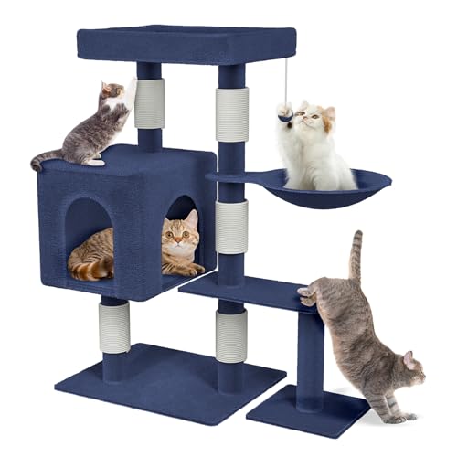 XMTECH Katzenkratzbaum Mittelgroß 92 cm, Kratzbaum mit Sisalstämmen, Gepolsterte Hängemulde & Mehrere Plattformen, Stabiler Katzenbaum zum Klettern, Spielen & Entspannen, Blaugrau XMTECH Katzenkratzbaum Mittelgroß 92 cm, Kratzbaum mit Sisalstämmen, Gepolsterte Hängemulde & Mehrere Plattformen, Stabiler Katzenbaum zum Klettern, Spielen & Entspannen, Blaugrau von XMTECH