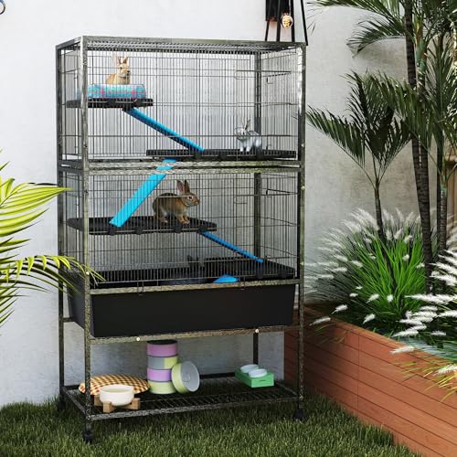 XMTECH Kleintierkäfig, Metallkäfig für kleine Haustiere, 88x48x150 cm, Schwarz, 4 Rollen mit 2 Bremsen, Käfig mit abnehmbaren Rampen & Plattformen, Ideal für Chinchillas, Hamster & Meerschweinchen von XMTECH