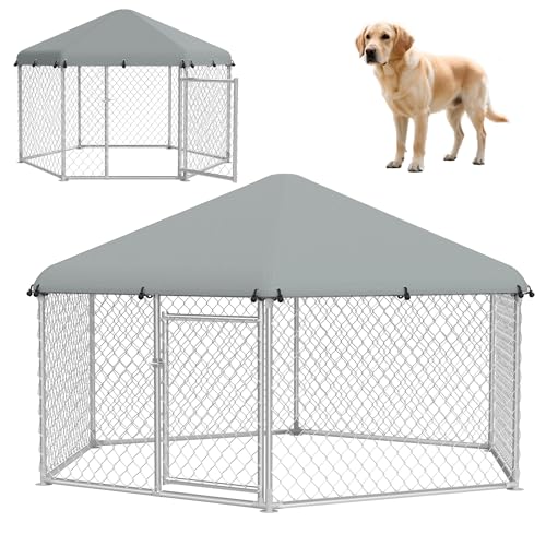 XMTECH Outdoor Tiergehege 280x250x165 cm, Großer Sechseckiges Freigehege aus verzinktem Stahl mit abschließbarer Tür, wetterfest & UV-beständig für Haustiere XMTECH Outdoor Tiergehege 280x250x165 cm, Großer Sechseckiges Freigehege aus verzinktem Stahl mit abschließbarer Tür, wetterfest & UV-beständig für Haustiere von XMTECH