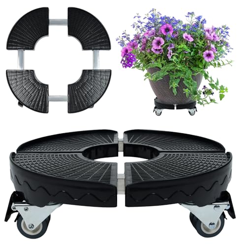 XMTECH Pflanzenroller Einstellbare Ø 39-52cm, Pflanzen Blumentopfständer mit Rädern, Blumenuntersetzer Rollbar bis zu 300KG, Pflanzen Rollbrett für Außenbereich Innenbereich, Schwarz von XMTECH