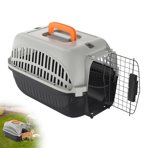 XMTECH Transportbox für Hunde & Katzen, Tiertransportbox Kleintierbox aus Kunststoff, Kaninchen Katzen transportboxen 48 x 32 x 32 cm, Schwarz - Grau von XMTECH