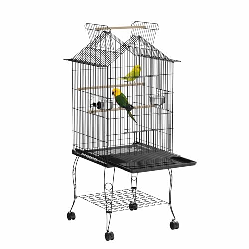 XMTECH Vogelvoliere auf Rollen 55x55x145cm – Großer Vogelkäfig für Papageien & Wellensittiche, aus Metall, mit Sitzstangen, Futterspendern & Kotwanne, leicht zu reinigen, Typ A von XMTECH