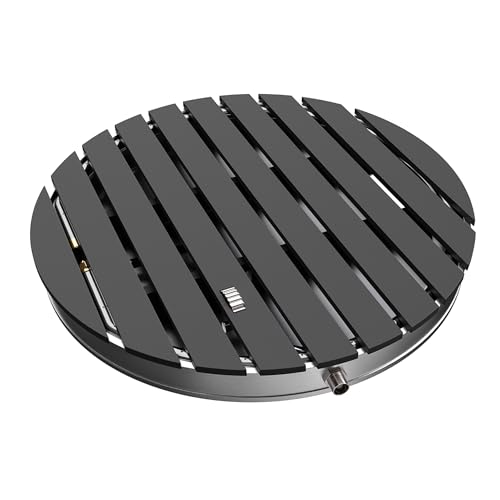 XMTECH WPC Gartendusche Bodendusche rutschfeste Außendusche Campingdusche Aussendusche Saunadusche 70cm Rund für Camping Garten Pool Dusche mit Fußrad Einstellbar, Anthrazit von XMTECH