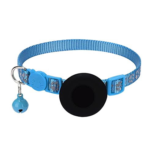 Airtag-Katzenhalsband, mit Airtag-Glocke, Airtag-Katzenhalsband, reflektierend, verstellbar, mit Airtag-Halterung, 1 cm breit, Gewichtshalsbänder für Hunde (Himmelblau, Einheitsgröße) von XNBZW