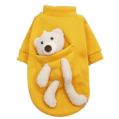 Pocket Bear Hunde und Katzen Wachkleidung Herbst und Winter Plus Fleece Kleine Hunde Warme Haustierkleidung Hund Winterjacken für kleine Hunde Leine Ring (Gelb, XXL) von XNBZW