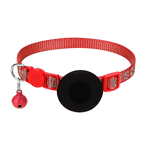 XNBZW Airtag-Katzenhalsband, mit Airtag-Glocke, Airtag-Katzenhalsband, reflektierend, verstellbar, mit Airtag-Halterung, 1 cm breit, für Hunde (rot, Einheitsgröße) von XNBZW