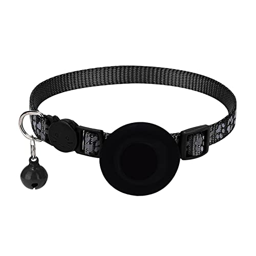XNBZW Airtag-Katzenhalsband, mit Airtag-Glocke, Airtag-Katzenhalsband, reflektierend, verstellbar, mit Airtag-Halterung, 1 cm breit, für Hunde (schwarz, Einheitsgröße) von XNBZW