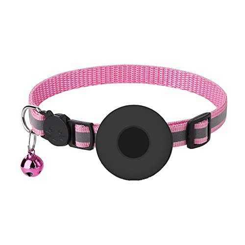 XNBZW Airtag Katzenhalsband mit Breakaway Bell Airtag Katzenhalsband, reflektierend, verstellbarer Riemen, mit Airtag-Halter, 1 cm breit, Katzenhalsbänder, nicht abreißbar, Rosa, Einheitsgröße von XNBZW