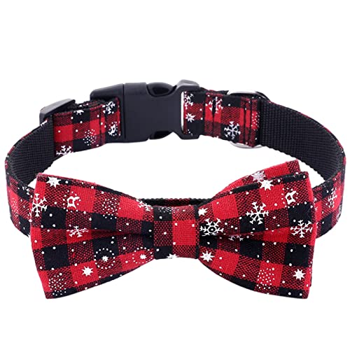 XNBZW Hundehalsband mit Schneeflocke, verstellbar, mit Schleife, Hochzeit, kariert, für kleine, mittelgroße und große Hunde, Katzenhalsbänder, nicht abreißend (Rot, Einheitsgröße) von XNBZW