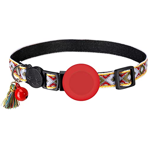 XNBZW Katzenhalsband mit Glöckchen, verstellbar, Schnalle und Silikon-Air-Tag-Halterung, kompatibel mit Airtag-Geometrisches Muster, Haustierhalsband, Blaugrün, Hundehalsband, Leder (G, Einheitsgröße) von XNBZW