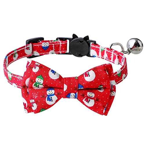 XNBZW Neu Halsband Weihnachten Weihnachten Niedlich Cartoon Schneemann Muster Haustier Bogen Glocke Kragen Haustier Zubehör Katze Halsband Girly (Rot, S) von XNBZW