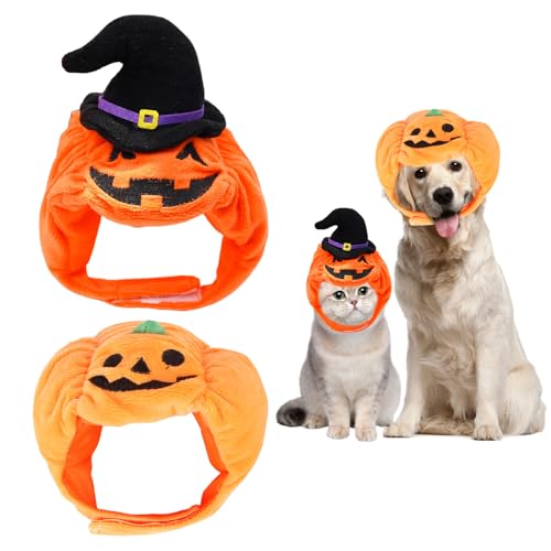 XNHIU Halloween-Kürbishut und Hexenkürbis-Hut, Halloween-Kostüm, Dekoration für Katzen und Hunde, 2 Stück von XNHIU