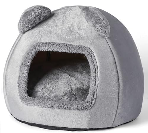 Haustierbett Höhle Katzenhöhlenbett Katzenhaus, Waschbares Hundebett Faltbares Komfortables Haustier Katzenhaus, Katzenhöhle Mit Abnehmbarem Kissenkissen Für Katzen Und Kleine Hunde Schlafen (Grau) von XNSHUN