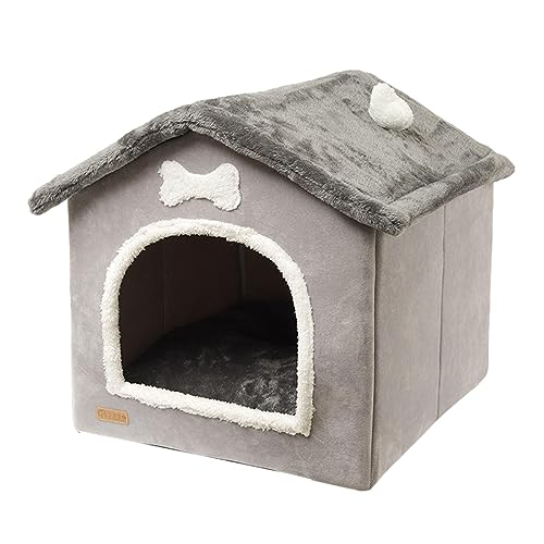 XNSHUN Hundehütte Indoor, Hundehaus Hundehütte Katzenhaus Drinnen, Katzenhöhlenbett Faltbares Komfortables Haustier Katzenhaus Mit Herausnehmbarer Matte Kissen Für Kleine Mittelgroße Hunde Katze (L) von XNSHUN