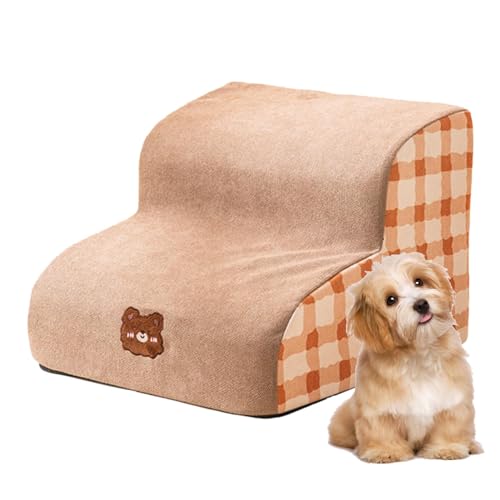 XNSHUN Hundetreppe Für Kleine Hunde, rutschfeste Haustierleiter Mit Waschbarem Bezug Hoch rutschfeste Hunde Treppe Hunderampe Für Kleine Hunde (2 Stufen) von XNSHUN