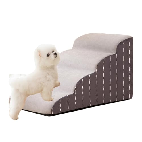 XNSHUN Hundetreppe Für Kleine Hunde, rutschfeste Haustierleiter Mit Waschbarem Bezug Hoch rutschfeste Hunde Treppe Hunderampe Für Kleine Hunde (4-Stufen) von XNSHUN