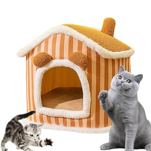 XNSHUN Katzenhaus Indoor Katzenhöhle Katzenbett Katzenkorb Haustierbett, Faltbare Katzenhöhle Winterfest Mit Herausnehmbarer Matratze Weich Und Warm Für Hundekatze (L) von XNSHUN