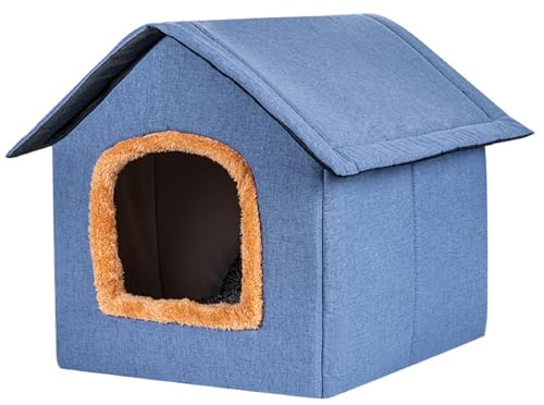 Katzenhaus Outdoor Winterfest, Katzenhöhle Faltbares Outdoor Hundehaus Hundehütte Hundehöhle, Outdoor Pet House Haustierhaus Mit Abnehmbarem Kissen Für Kleine Hund Katze (L,Blau) von XNSHUN