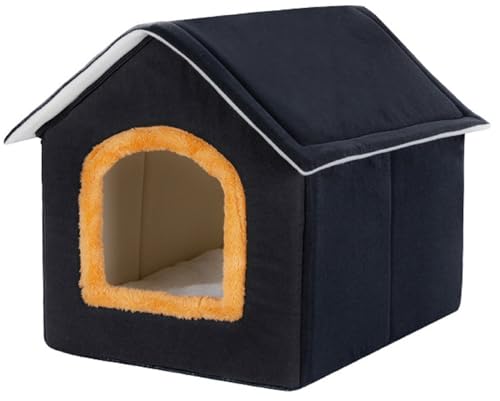 Katzenhaus Outdoor Winterfest, Katzenhöhle Faltbares Outdoor Hundehaus Hundehütte Hundehöhle, Outdoor Pet House Haustierhaus Mit Abnehmbarem Kissen Für Kleine Hund Katze (L,Schwarz) von XNSHUN