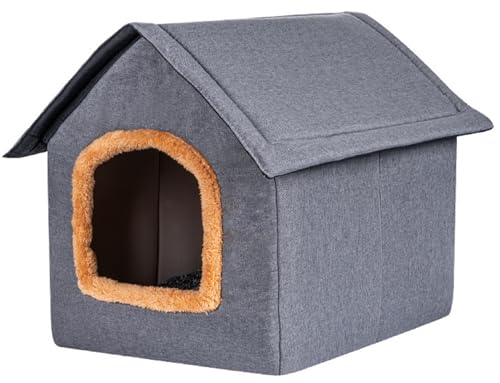 Katzenhaus Outdoor Winterfest, Katzenhöhle Faltbares Outdoor Hundehaus Hundehütte Hundehöhle, Outdoor Pet House Haustierhaus Mit Abnehmbarem Kissen Für Kleine Hund Katze (M,Dunkelgrau) von XNSHUN