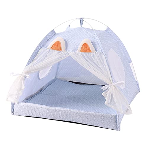 Tipi Zelt Für Haustiere, Katzenzelt Hundezelt Indoor, Haustier Zelt Mit Schlafkissen Hundebett Katzenbett, Hundehütte Hundehaus, Haustiertipi Für Kleine Hunde & Katzen (L,Blau) von XNSHUN