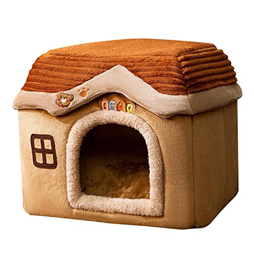 XNSHUN Katzenhöhle Katzenhaus Für Indoor-Katzen, Hundehütte Katzenbett Kuschelhöhle, Katzenzelt Mit Abnehmbarem Katzenkissen Für Katzen Und Hunde, Katzennest (L,Braun) von XNSHUN