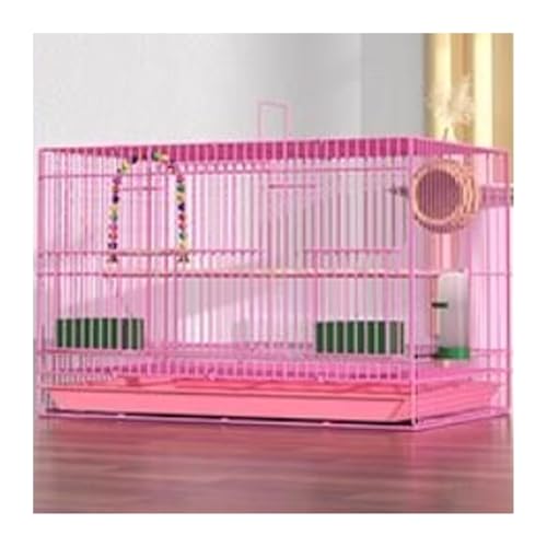 Vogelkäfig Wellensittich Bird Cage Parrot Cage Encrypted Metal Folding Cage Extra Large Vogelvoliere Transportkäfig Kanarien Großsittich(Pink) von XOVP-023