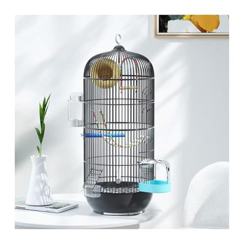 Vogelkäfig Wellensittich Bird Cage Round Cage Parrot Round Bird Cage Type Wire Simple Bird Cage with Tray Vogelvoliere Transportkäfig Kanarien Großsittich(Schwarz) von XOVP-023
