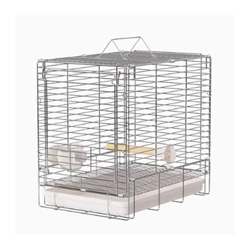 Vogelkäfig Wellensittich Parrot Stainless Steel Folding Cage Outdoor Bird Cage Transport Portable Hand-held Cage Vogelvoliere Transportkäfig Kanarien Großsittich(Weiß) von XOVP-023