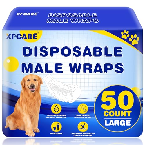 XPCARE Einweg-Windeln für männliche Hunde, super saugfähig, auslaufsicher, Größe L, 50 Stück von XPCARE