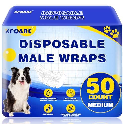 XPCARE Einweg-Windeln für männliche Hunde, super saugfähig, auslaufsichere Passform, Größe M, 50 Stück von XPCARE