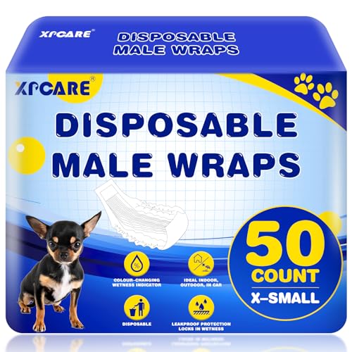 XPCARE Einweg-Windeln für männliche Hunde, super saugfähig, auslaufsichere Passform, Größe XS, 50 Stück von XPCARE