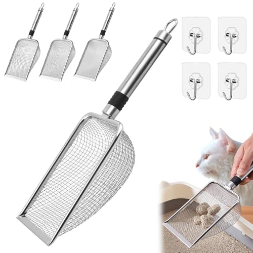 XPJBKC 4 Stück Katzenschaufel für Katzenklo, Katzenklo Schaufel Metall, Katzenstreuschaufel Metall, Multifunktional Gartensieb Aus Edelstahl, Erdsieb (2/2.8/3.8/5mm Masche) von XPJBKC