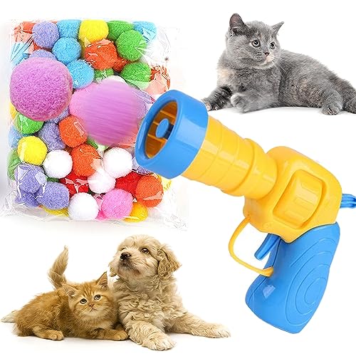 XPJBKC Plüschball-Schießpistole für Katzen, Katzenball-Spielzeugwerfer, interaktives Katzenspielzeug-Bälle, Katzenspielzeug Launch Gun mit 100 Bällen, für Indoor-Haustier-Spielübungen, Jagd, Training, von XPJBKC