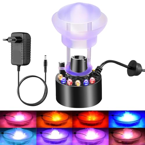 XPJBKC Ultraschall Vernebler, Mini Nebelmaschine Halloween mit 12 Bunten Lichtern und Spritzschutz, 24V Vernebler Halloween Nebelhersteller, Mini Fogger Nebler für Aquarium Pumpkin Teich Hexenkessel von XPJBKC