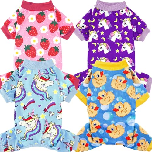 XPUDAC 4-teiliger Hunde-Pyjama für kleine Hunde, Pyjama, Kleidung, Welpen-Einteiler, Outfits für Hunde, Weihnachtshemden, Schläfer für Haustiere von XPUDAC