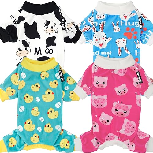 XPUDAC Jammies-L Hunde-Pyjama für kleine Hunde, 4-teilig, für Welpen, Einteiler, Outfits für Hunde, Weihnachts-Shirts, Schläfer für Haustiere, Katzen, Größe L von XPUDAC