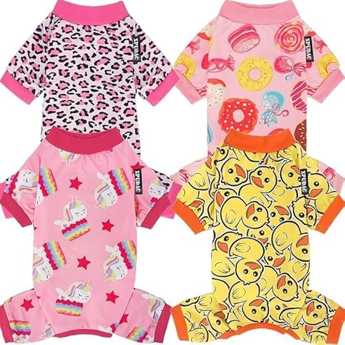 XPUDAC Hunde-Pyjama, weich, dehnbar, Entenmuster, für große und mittelgroße Hunde, Mädchen, Jungen, Katzen, Größe 3XL, 4 Stück von XPUDAC