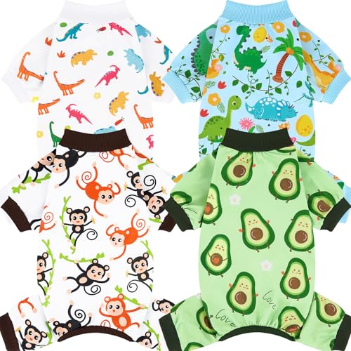 XPUDAC Hunde-Pyjama, weich, dehnbar, Sommer-Hundekleidung für kleine, mittelgroße Hunde, Jungen, Mädchen, Katzen, Größe M, 4 Stück von XPUDAC