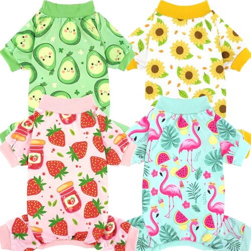 XPUDAC Hunde-Pyjamas für kleine Hunde, Mädchen, Jungen, weich, dehnbar, Sommer-Welpen, Kleidung für Hunde, Haustier-Outfits, Größe L, 4 Stück von XPUDAC