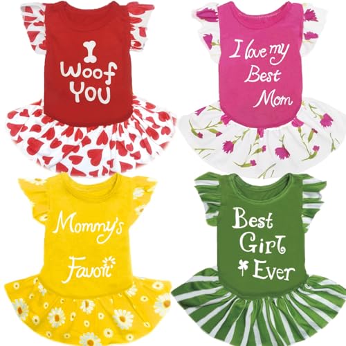 XPUDAC Hundekleid für kleine Hunde, bunt, für kleine Hunde, 4 Stück, Größe XXS, 4 Blumen von XPUDAC