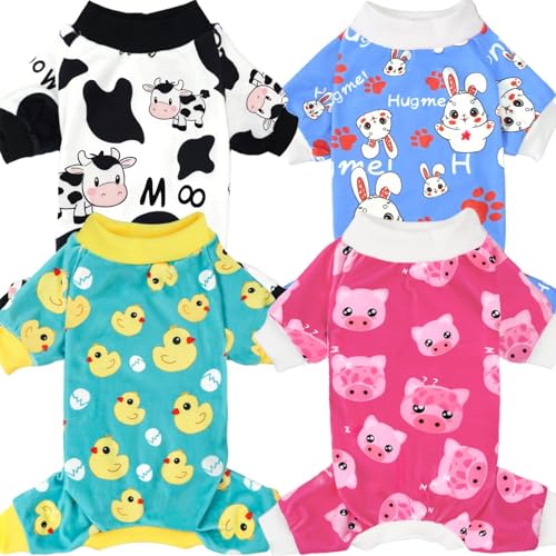 XPUDAC Jammies-L Hunde-Pyjama für kleine Hunde, 4-teilig, für Welpen, Einteiler, Outfits für Hunde, Weihnachts-Shirts, Schläfer für Haustiere, Katzen, Größe L von XPUDAC