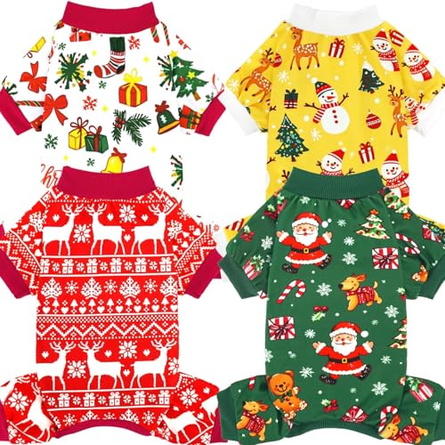 Xpudac 4 x Weihnachtspyjamas für Hunde, Weihnachtsmann, Haustierkleidung, niedliches Rentier, Schneemann, Hunde-Pyjama für kleine, mittelgroße Hunde (XXL), 81-hongbai-2XL von XPUDAC