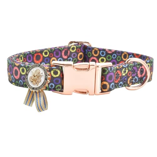 Hundehalsband mit Metallschnalle, 3 Größen, bequem, verstellbar, Baumwolle, für kleine, mittelgroße und große männliche Hündinnen (Kreis, M (33–45,7 cm) von XPangle
